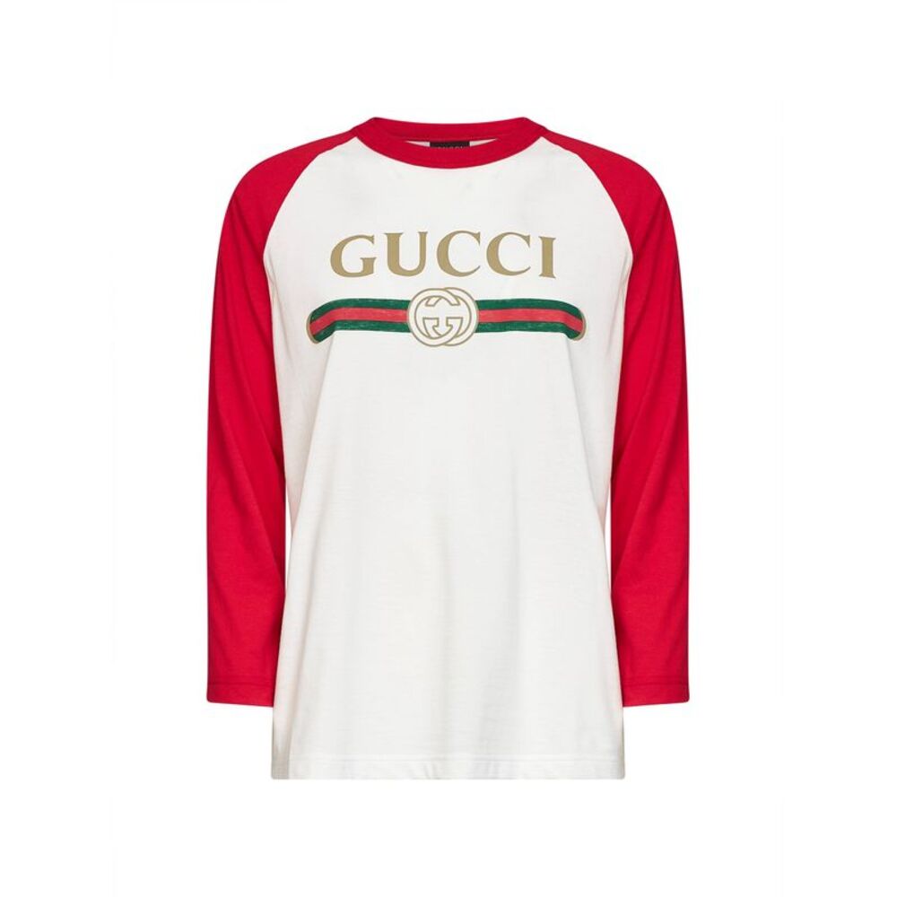 Gucci Women White Printed Cotton Jersey T-Shirt